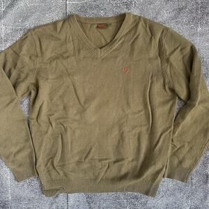 Men's FjallRaven Shepparton Lamb Wool Brown V Neck Knitted Classic Sweater Sz L